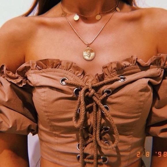 Urban Outfitters Tops - Lace Up Milkmaid Puff Sleeve Top